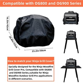 YJNAUPAI Waterproof Cover for Ninja Woodfire Pro XL Outdoor Grill, Compatible with Ninja BBQ Smoker Air Fryer OG800 and OG900 Series, Drawstring Design for Easy fit, Black (Fit for The Oven)