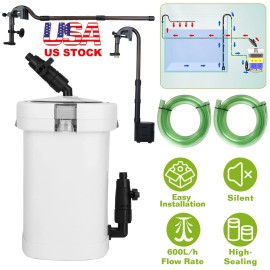 iMounTEK Aquarium Canister Filter External Fish Tank Filter Barrel with Inlet Outlet Hose