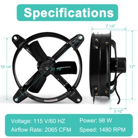 Hipoilk Gable Mount Attic Fan with Adjustable Thermostat, 16 Inch Exhaust Fan for Attic, Shed, Garage, Greenhouse, 2050 CFM High Power, 1480 RPM
