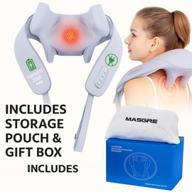 MASGRE Cordless Neck and Shoulder Massager with Heat – 6D Deep Kneading Electric Massage Pillow for Neck, Back, Legs, and Full Body Relaxation – Perfect for Home, Office, and Car – Mother’s Day Gift Idea:_2000mAhDual Battery+6D+Heating+Double Layer