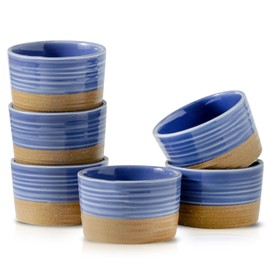Hasense Ramekins, 6 oz Ramekins Oven Safe Set of 6, Ceramic Creme Brulee Ramekins Bowls for Backing, Serving Dip, Custard, Ice Cream, Birthday Gift, Blue
