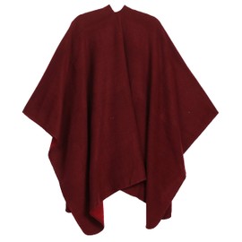 Sakkas 1930 - Mari Women's Reversible Large Poncho Shawl Wrap Scarf Cape Ruana Blanket - Burgundy - OS