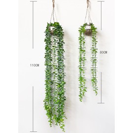 ZEKEHOMEDECOR Artificial Plastic Plant Vine Small Hanging Basket Ornament for Indoor Walls, Shelves, Cabinets, Kitchens, Studies, Desks, Living Rooms 3.5-Inch Basket (Round Leaf)