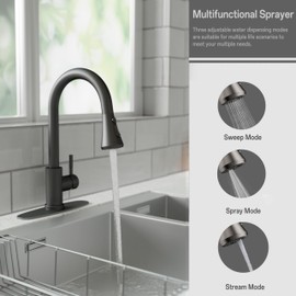 VXV Kitchen Faucets, Matte Black Kitchen Faucet with Pull-Down Sprayer, Stainless Steel Sink Faucet for Farmhouse, RV, and Bar, Pull Out Kitchen Faucet with Deck Plate and 1/2'' Adapters
