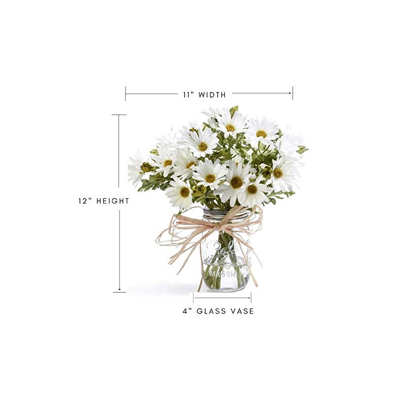 PETALS - Farmhouse Daisies Silk Flower Arrangement in Glass Mason