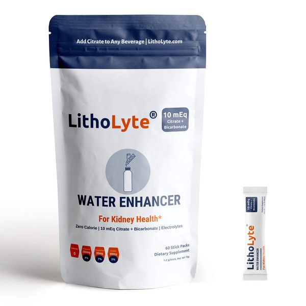 LithoLyte Kidney Health | Water Enhancer 10 mEq, Developed by Urologists, 1-Pack (60 Sticks)