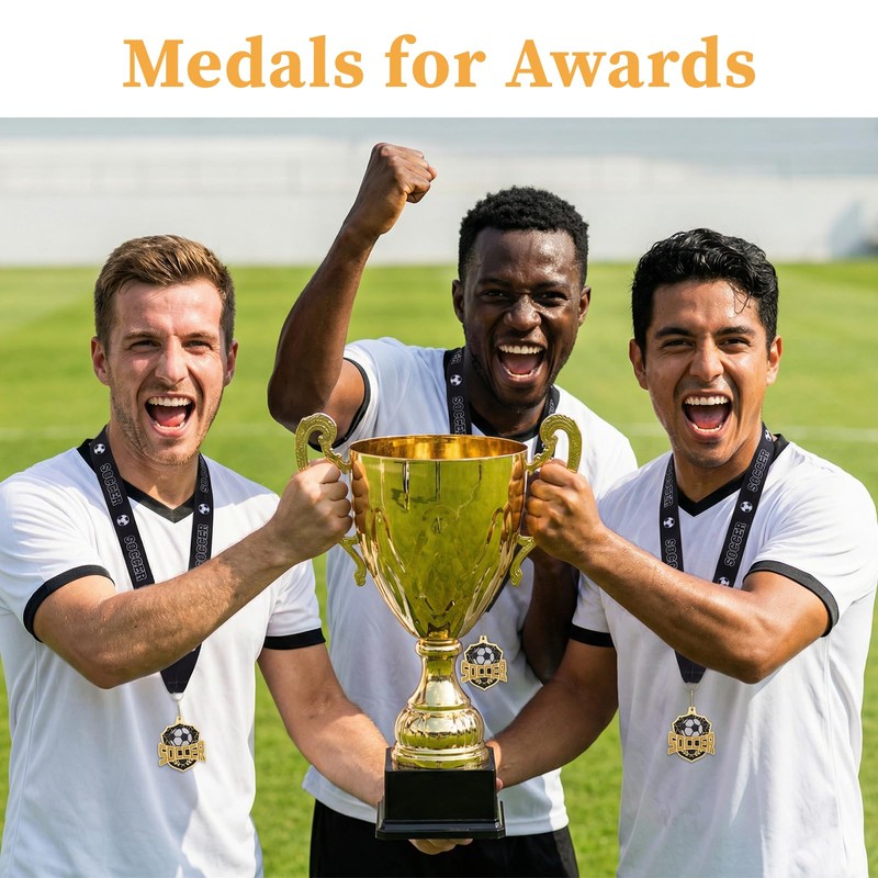 Gweichunon 12 Pcs Soccer Medals with Ribbons Medals for Awards