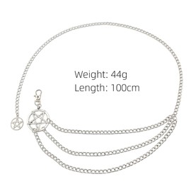 Fnirgexa Silver Multi-layer Star Chain Belt for Women, Adjustable Silver Long Waist Belt with Star Pendant, Layered Waist Body Chain Jewelry