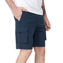 CAMEL CROWN Men's Hiking Cargo Shorts Elastic Waist Quick Dry Lightweight Shorts for Athletic Shorts with Pockets Blue L