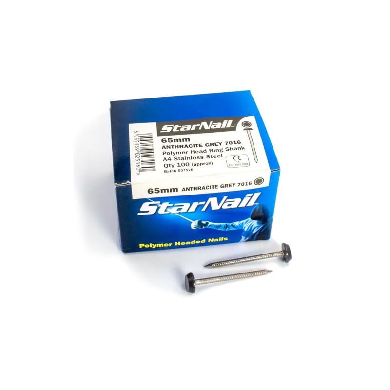 4.8mm Rapierstar StarNail Polymer Headed Nails - 65mm, Anthracite Grey