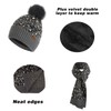 QKURT Women's Beanie Gloves Scarf Set, Winter Thermal Pom Pom