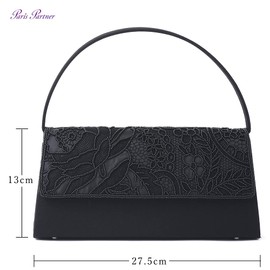 Paris Partner 7302 Black Formal Bag, Hand Embroidered, Flowers, Beads: Women's Bag, Black, Mourning Clothes, Ceremonies, Funerals, Memorial Services, Weddings, School Entrance Ceremonies, Graduation