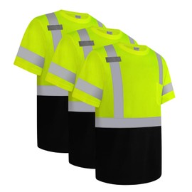 Uno Mejor High Visibility Shirts for Men Class 3 Hi Vis Reflective Safety Work Shirts for Men Women, Short Sleeve Construction Shirts with Black Bottom, Durable & Breathable, Yellow 3XL, 3PCS