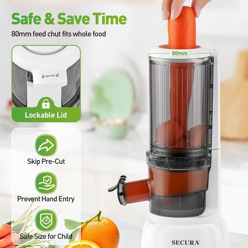 Secura Mesh Free Slow Juicer with Stainless Steel Prong Spiral