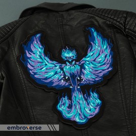 EMBROVERSE Purple Blue Phoenix Patch - Fire Mystic Bird - Embroidered Iron On Patches - Size: 9.8 x 11.2 inches