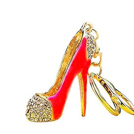 Reizteko Fashion Lady's High Heel Shoe Rhinestone Alloy Women Bag or Car Keychain (Red)