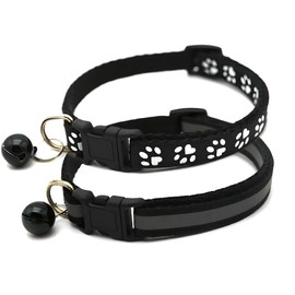 Black Cat Collars with Bell,2-Pack Basic & Reflective Boy Puppy Collar Dog Collar Bells for XXS Xs Small Tiny Male Dogs Pet Kitten Animal, XS