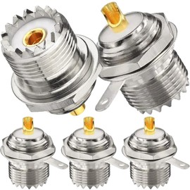 Xiatiaosann SO239 Bulkhead Plug, PL259 Female Nut Bulkhead Panel Mount Straight Connector, UHF Handle Deck Clip Solder Coax Adapter for Test Equipment, for CB Radio (5 Pack)
