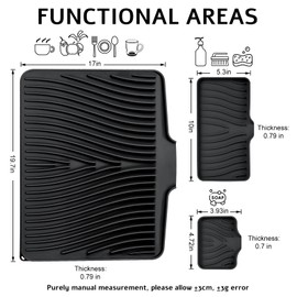 TIKNIK Silicone Dish Drying Mat for Kitchen Counter, Dish Drying Pad, Non-Slip Drain Pad with Built-in Drain, Heat Resistant Stone Drying Mat, 1 set XL(Black)