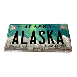 Alaska Metal Northern Lights License Plate 6 inches X 12 inches, green