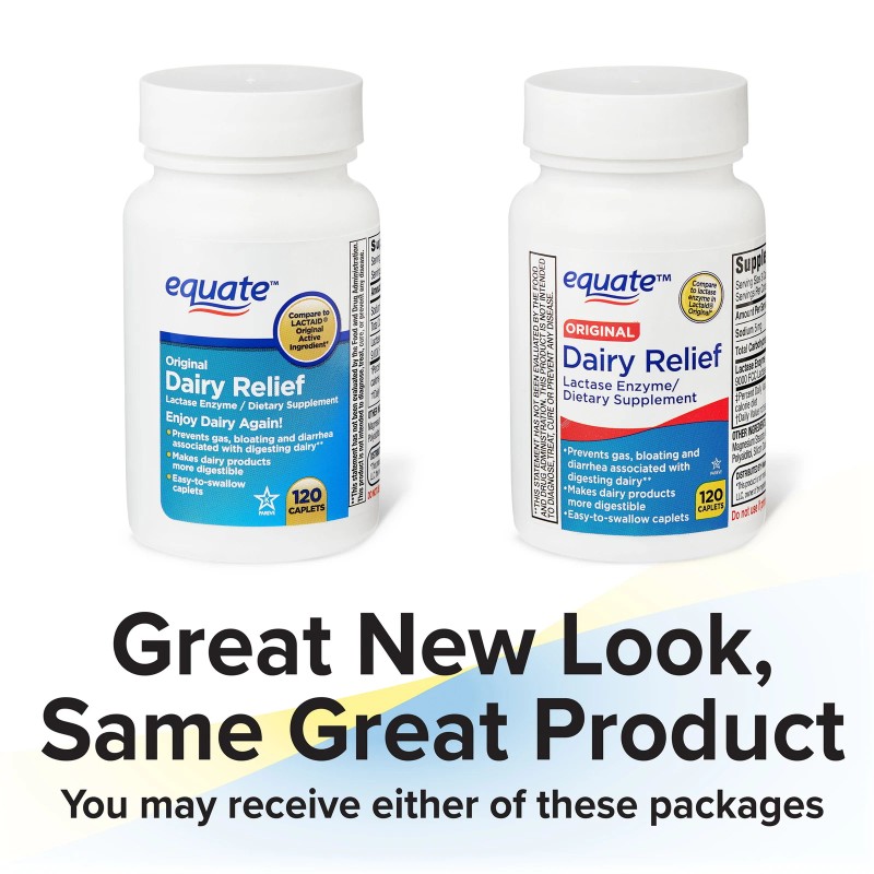 Equate Dairy Relief Caplets, Original, 120 Count
