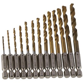HOBBYIN 13Pcs Hex Shank Drill Bit Set,Titanium Plating Hex Drill Bits for Wood, Steel, Metal, Plastic,Quick Change Design (1/16-1/4)
