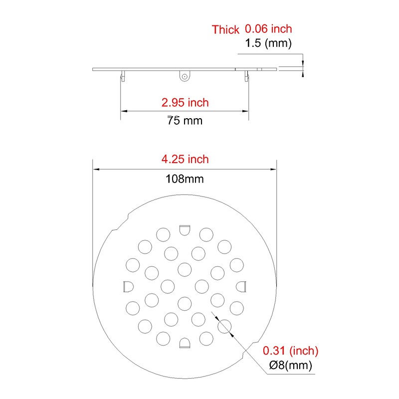 Snap-in Shower Drain Cover 4-1/4 inch Shower Strainer Grid Round