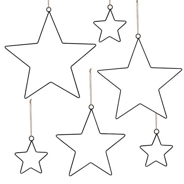 SILARLAIT Pack of 6 Metal Star Black, 1 x 30/25/20 cm & 3 x 10 cm Metal Star Christmas Decoration, Metal Decorative Hanging Stars, Window Picture, Star Decoration, Ceiling Decoration, Wall Decoration