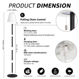 GGII Solar & USB Rechargeable Outdoor Floor Lamp Dimmable RGB Warm White LED Lights for Yard Garden Patio(Round Base h 40 inch Black)