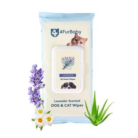 4furbaby Dog-Wipes-for Paws and Butt - 30 Count, 8" x 8" Hypoallergenic, Hydrating Pet Grooming Wipes for Dogs Cats Cleaning Deodorizing (Lavender, 30 Count