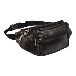 RAS Unisex Black Leather Large Travel Money Pouch Waist Bum Bag Adjustable Belt Strap 1006 (Brown)