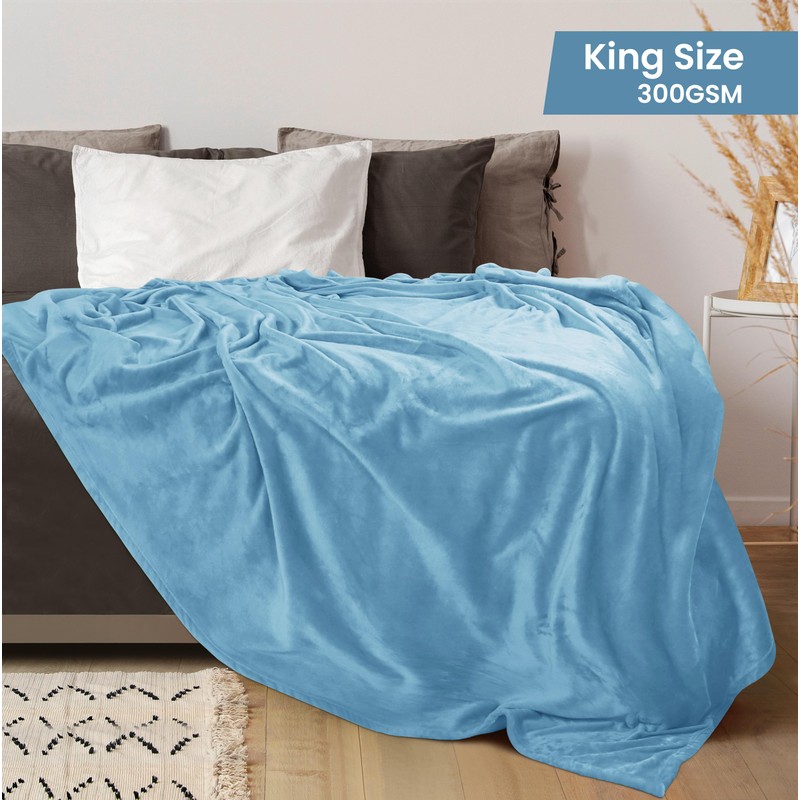 Utopia Bedding Fleece Blanket King Size Washed Blue 300GSM Luxury