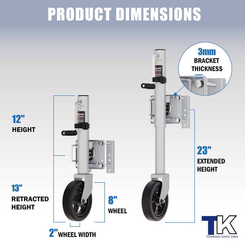 TOWKING 8" Spoke Wheel Trailer Jack, 10" Vertical Movement, 1500