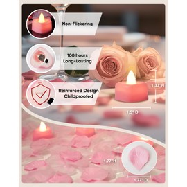 Amagic 1000 Pieces Pink Artificial Rose Petals with 12 Pink Heart LED Tea Lights, Rose Petals and Candles Set for Proposal, Anniversary, Romantic Night, Wedding Decor