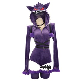 MEOWCOS Women Bodysuit Onesie Pajamas Romper Bodysuit Plush Hooded and Socks with Belt and Tail