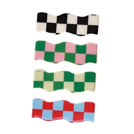 Healeved 4pcs Women Clip Set Wave Plaid Hairpin Hair Bows Hairpin No Crease Fashion Pattern Hair Accessories for Women Random Color