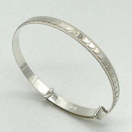 VIGGIANO 925 Solid Sterling Silver Baby Heart Bangle Round Expandable Kids Gift Bracelet