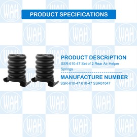 Wahparts SSR-610-47 Set of 2 Rear Air Helper Springs Compatible With 2000-2022 Nissan Frontier Titan Toyota Tundra Hilux Vigo Tacoma Prerunner Mitsubishi Triton