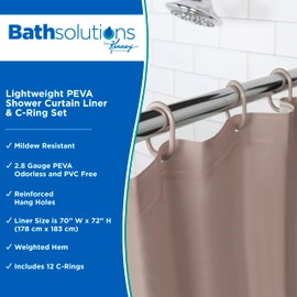 Kenney Plastic C Lightweight PEVA Shower Curtain Liner and Ring Set, Taupe