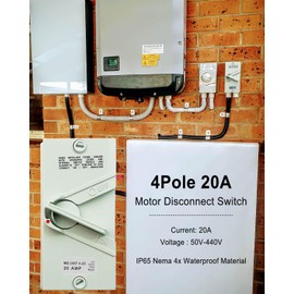 Enclosed Motor Disconnect Switch 20A 440V AC, 4 Pole Heavy Duty Safety Isolation Switch, IP65 Waterproof 4 Phase Disconnect Breaker Box for Generator Boat and Welding