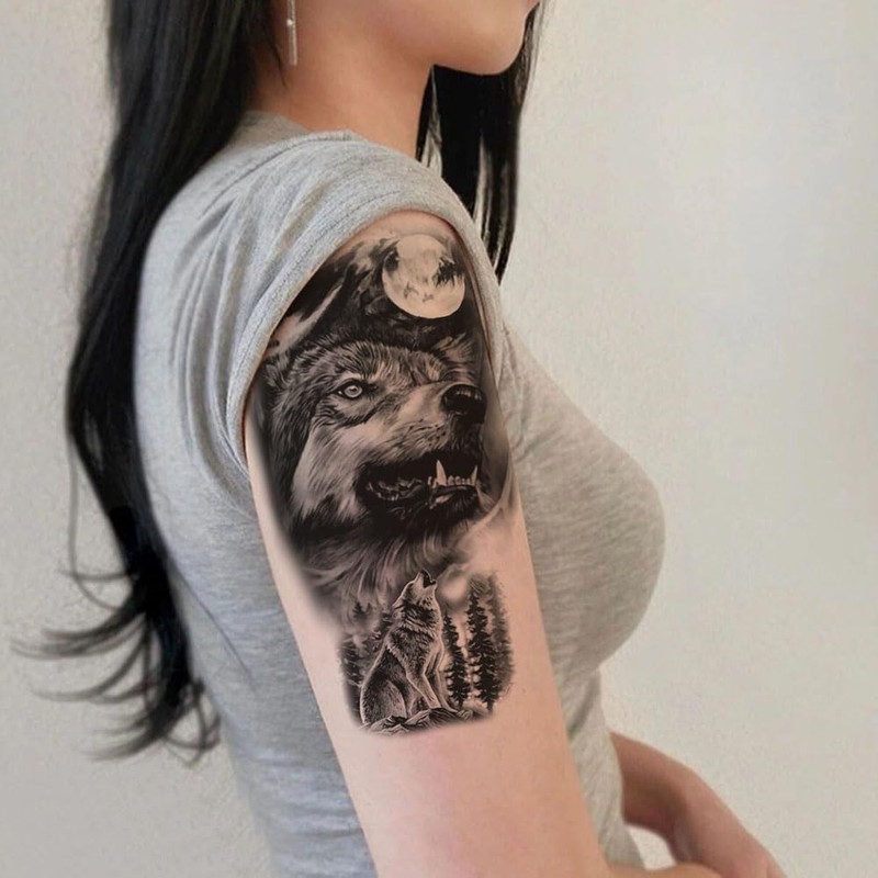 Oottati 2 Sheets Waterproof Fake Forest Wolf Arm Leg Temporary