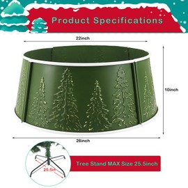 MINHOU-MINFEI Metal Christmas Tree Collar, 26 in Round Christmas Tree Base Collar for Artificial Tree Decorations (Green Tree Style)
