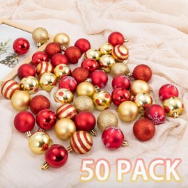 Christmas Tree Baubles - 50 Pcs Christmas Tree Decoration Ornaments Balls, 9 Styles 4 CM Matte and Glitter Xmas Decor Baubles Creat A Strong Holiday Atmosphere