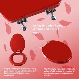 Red Elongated Toilet Seat Natural Wood Toilet Seat with Zinc Alloy Hinges, Easy to Install also Easy to Clean, Scratch Resistant Toilet Seat by Angol Shiold (Elongated, Red)