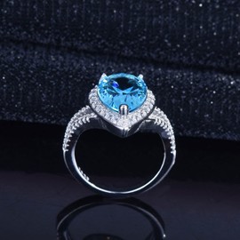Ganquya Anillo de diamantes simulados con topacio azul suizo en forma de pera y topacio azul suizo con forma de pera y circonita cúbica, Tamaño de EE.UU. 9, Cobre, plata, circonio