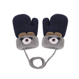 AIDIER Baby Winter Mittens on Cord for 0-3 Years Children Cute Bear Knitted Warm Gloves with Fleece Lined Toddler Hang Neck Mittens for Baby Boys Girls