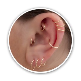 5mm Gold Tiny Cartilage Nose Helix Tragus Mini Huggie Hoop Earrings in 14k Gold-filled Snug Gold Nose Ring (Gold, 5mm 18 gauge / 1 pair)