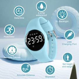 Bomieux Kids Digital Watch for Boys Girls,Sports Watch with Fitness Tracker Pedometer Vibration Alarm for Ages 5-15 No App Needed Waterproof Watches for Kids