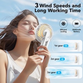 BEAR Handheld Fan, Portable Fan Rechargeable, 2000mAh, 180° Adjustable, 3 Speed Wind, Small Handheld Fan Foldable, 2-10 Working Hours, Quiet Personal Fan, Ideal for On-the-Go Use