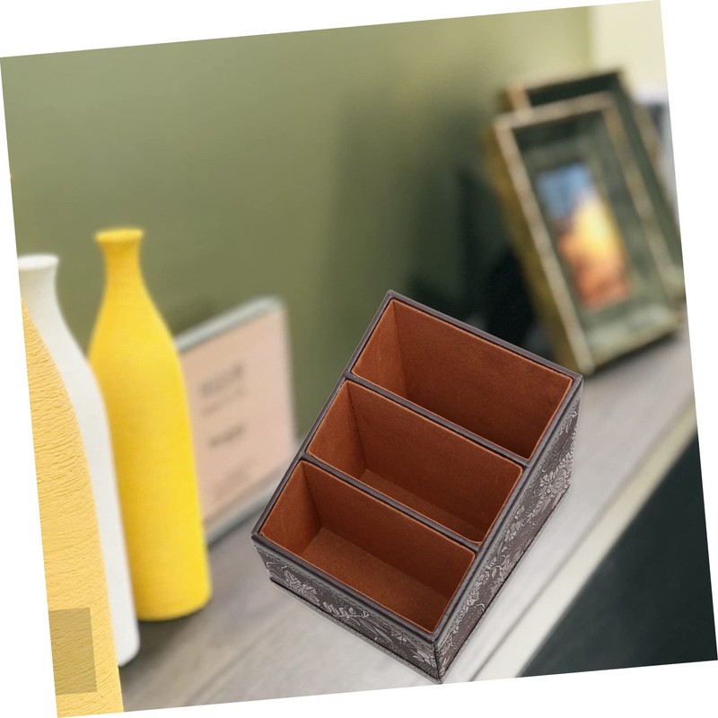 Ciieeo Leather Storage Box Desktop Organizer Remote Control Holder Scissors